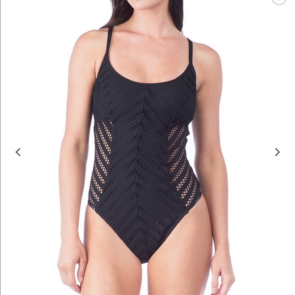 Kennth Cole crochet one-piece swimsuit LG